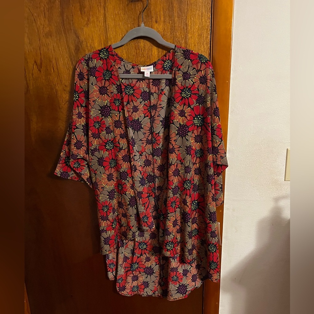 LuLaRoe Floral Kimono Sleeve Blouse - Red and Purple